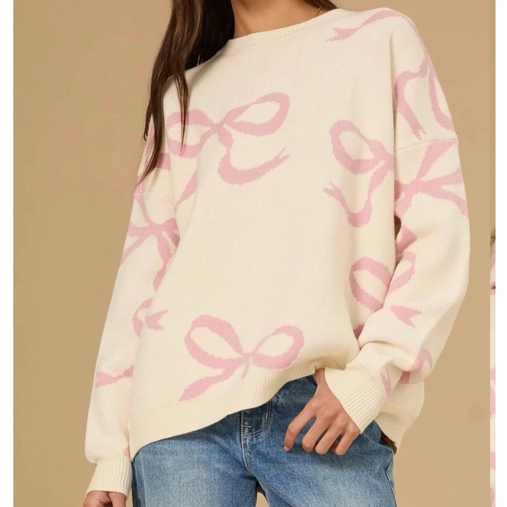 Altar'd State Cream and Pink Bow Sweater
